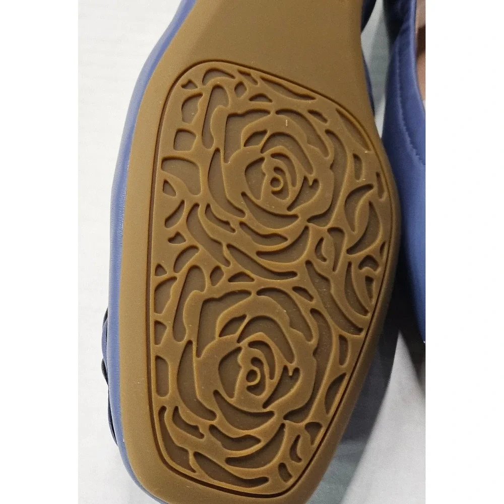 Taryn‎ Rose Rosalyn Blue Sheep Nappa Leather Rose Square Toe Ballet Flats 5.5M